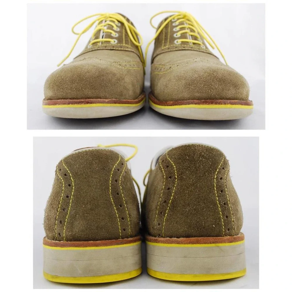 Johnston & Murphy Men's Taupe Suede Sheepskin Brogue Wingtip Oxfords - Picture 5 of 9